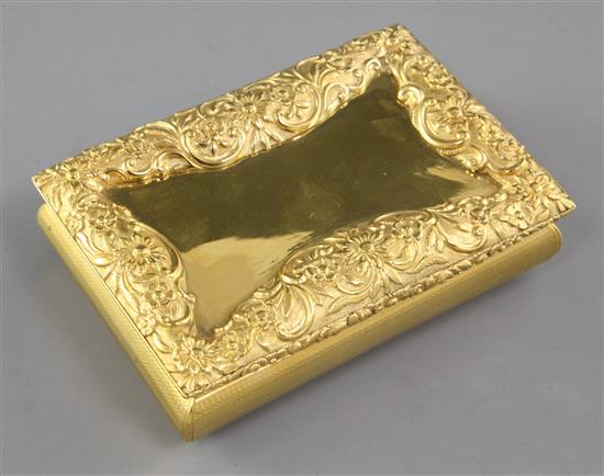 A William IV double compartment silver gilt table snuff box, Length 5”/123mm Width 3 ½”/86mm Weight: 13.3oz/377grms